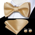 Mens bow tie in gold satin, perfect for formal events