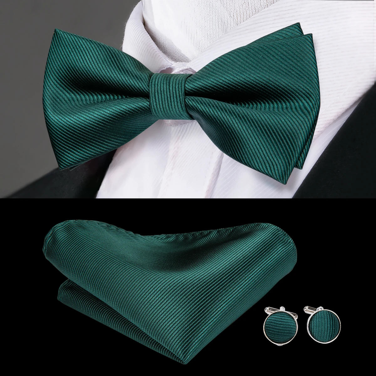 Mens bow tie in teal ribbed silk, ideal for formal occasions