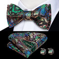 Mens bow tie set in paisley pattern with pocket square and cufflinks