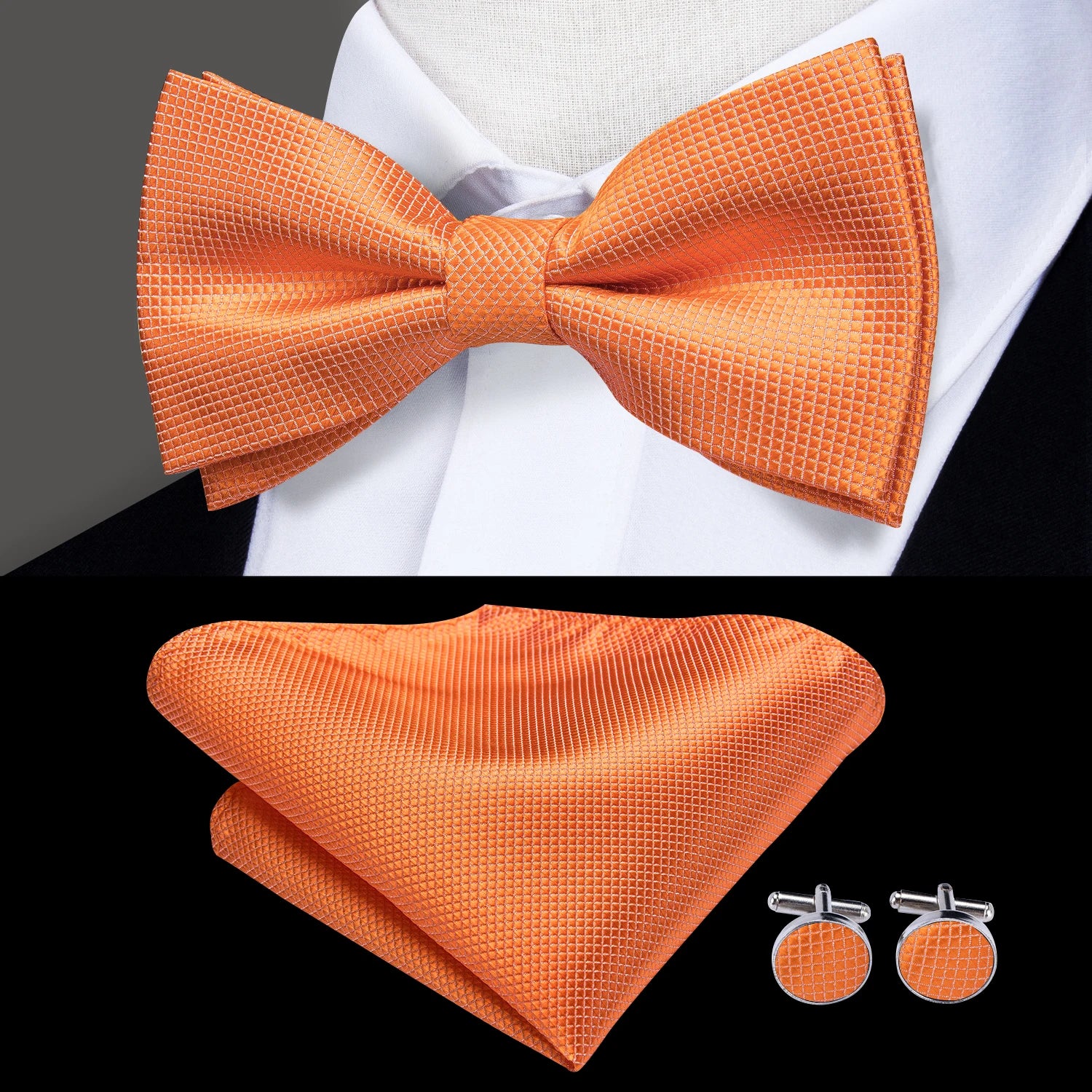 Orange men's bow tie, textured fabric, perfect for formal occasions