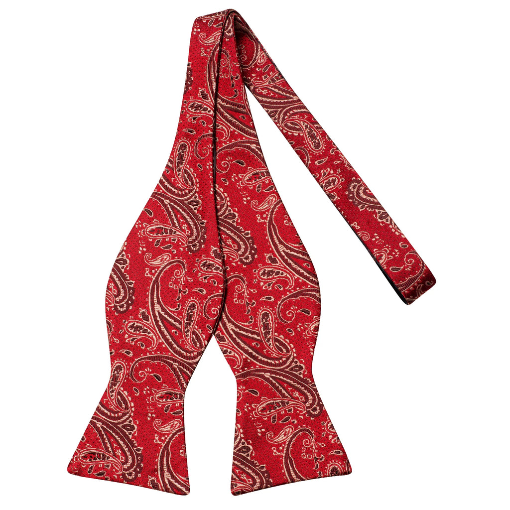 Red paisley mens bow tie made of cotton for formal occasions