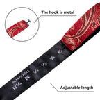 Adjustable red paisley men's bow tie with metal hook for formal events
