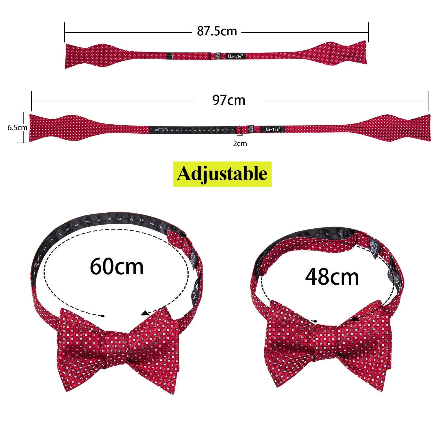 Adjustable red polka dot mens bow tie for formal occasions