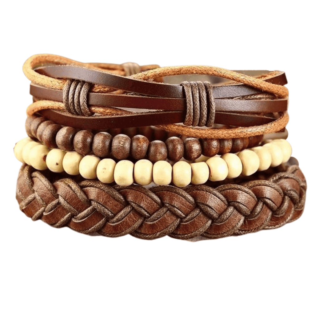 Men's Jewelry - Wristbands Mens Brown Adjustable Wristband Set Braided Multi-Layer Beaded
