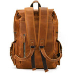 VacationGrabs mens brown leather backpack with multiple pockets and adjustable straps for daily use