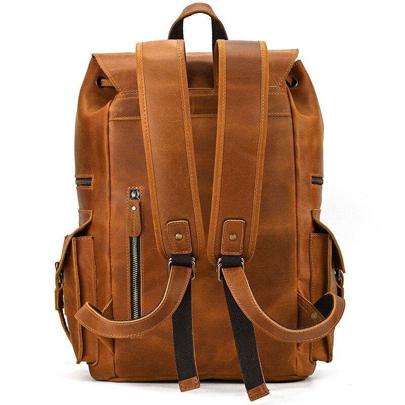 Mens Brown Leather Backpack with 16in Laptop Capacity - – VacationGrabs