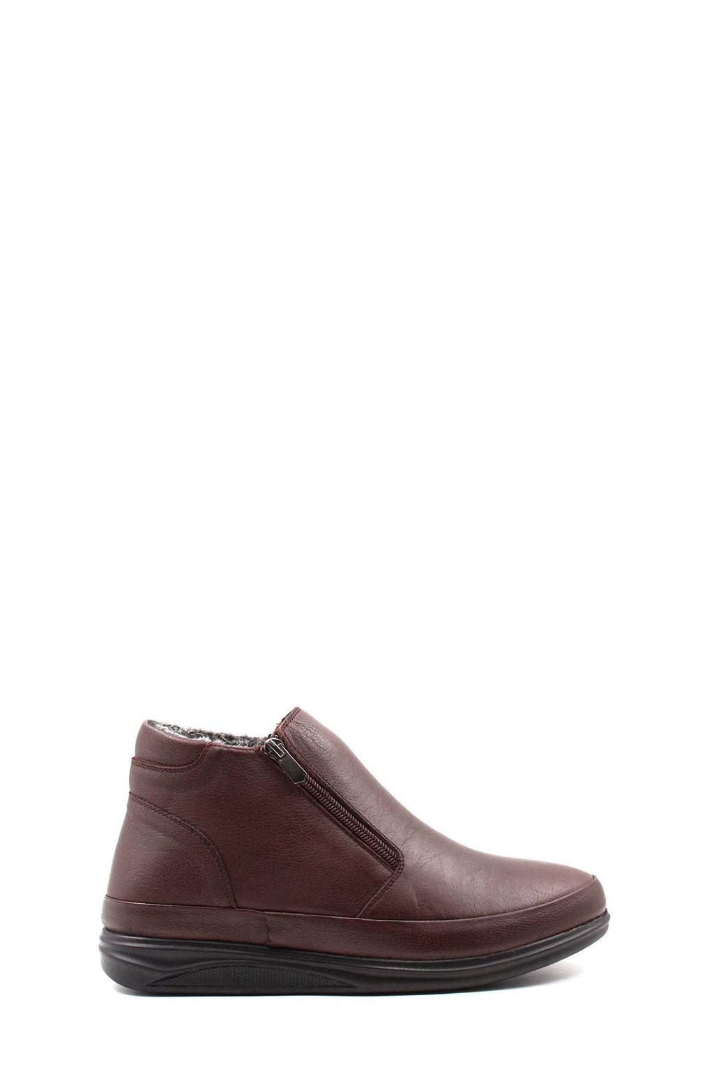 Men's Brown Leather Boots with Side Zipper and Fur Lining – detail view