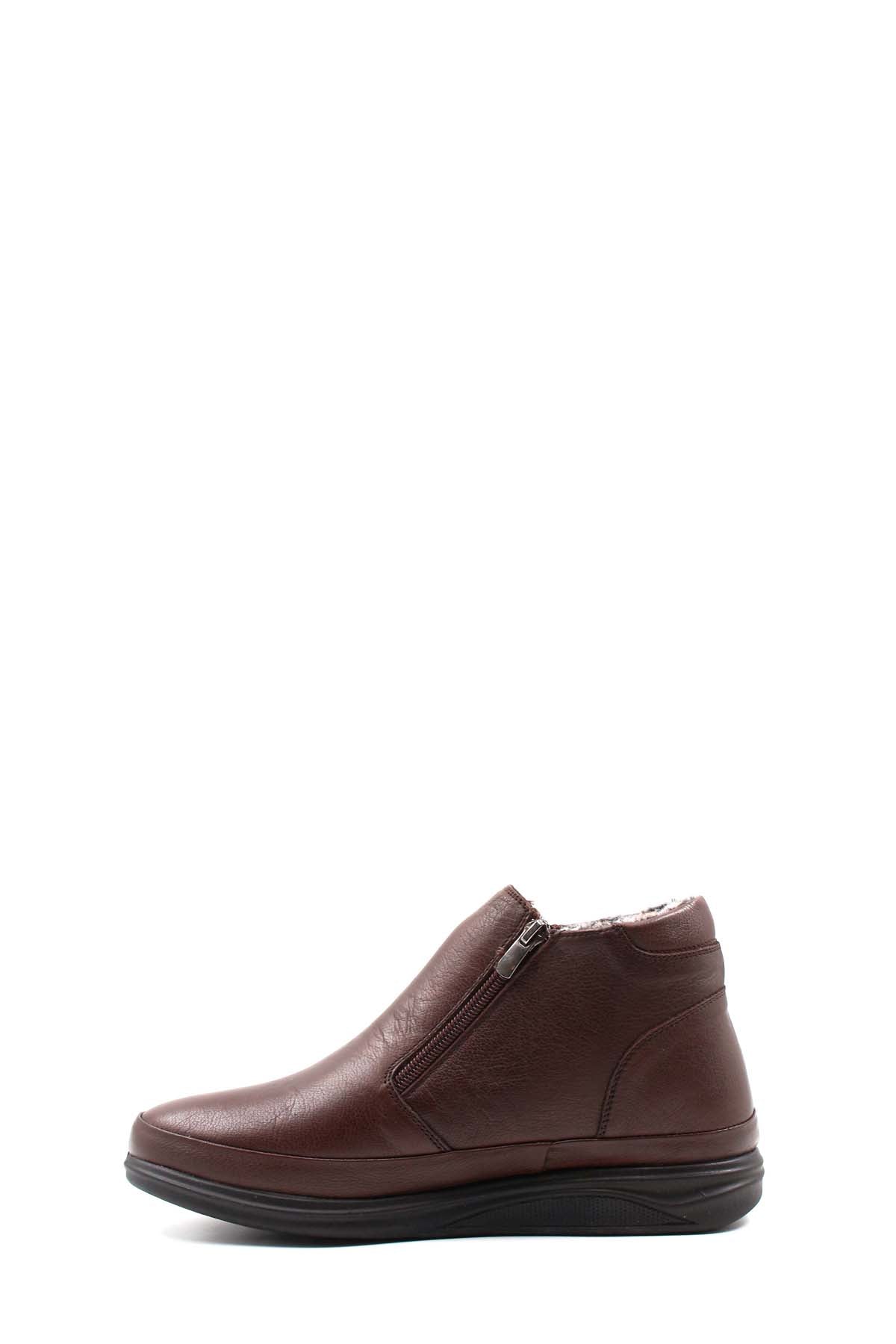 Men's Brown Leather Boots with Side Zipper and Fur Lining – side view