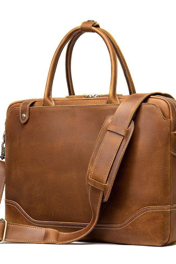 Luggage & Bags - Briefcases Mens Brown Leather Satchel Briefcase Genuine Leather Bag