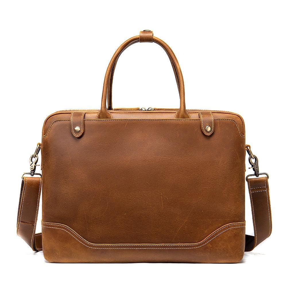 Mens Brown Leather Satchel Briefcase Genuine Leather Bag