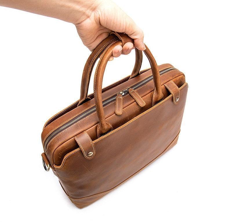 Mens Brown Leather Satchel Briefcase Genuine Leather Bag