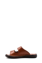 Men's Brown Leather Slippers with Dual Velcro Straps – detail view