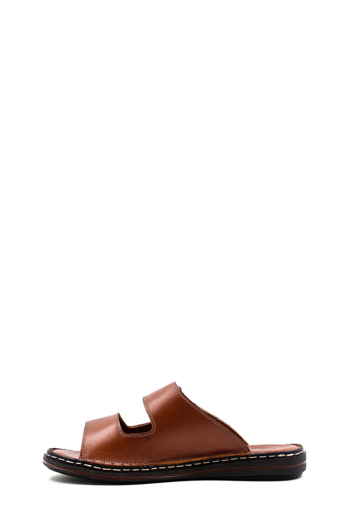 Men's Brown Leather Slippers with Dual Velcro Straps – detail view