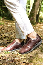 Men's Brown Leather Sneakers with Embossed Croc Texture – front view