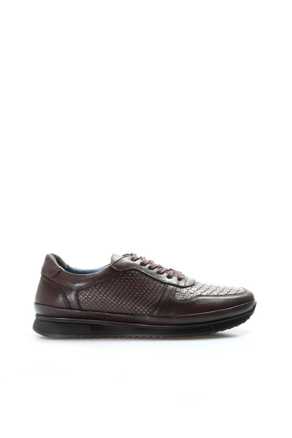 Men's Brown Leather Sneakers with Embossed Croc Texture – detail view