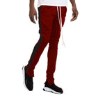 Men's Burgundy Slim Fit Joggers by VacationGrabs with Black Side Panels and Drawstring Waist