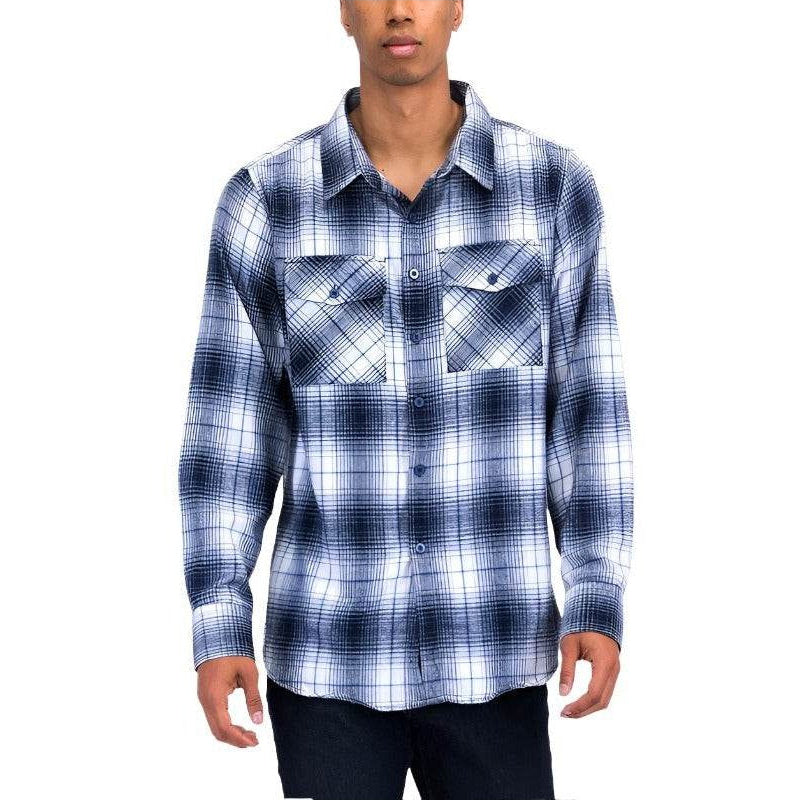 Mens Casual Fit Checker Plaid Flannel Long Sleeve Shirts - VacationGrabs