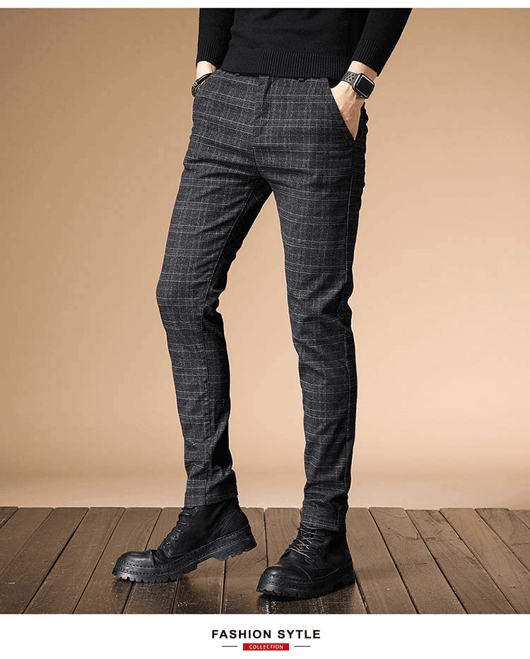 Fashion Men's Casual Slim fit Plaid Pants Business Elastic trousers | Wish