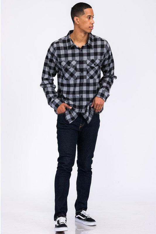 Men's Shirts Mens Casual Regular Fit Checker Plaid Flannel Long Sleeve