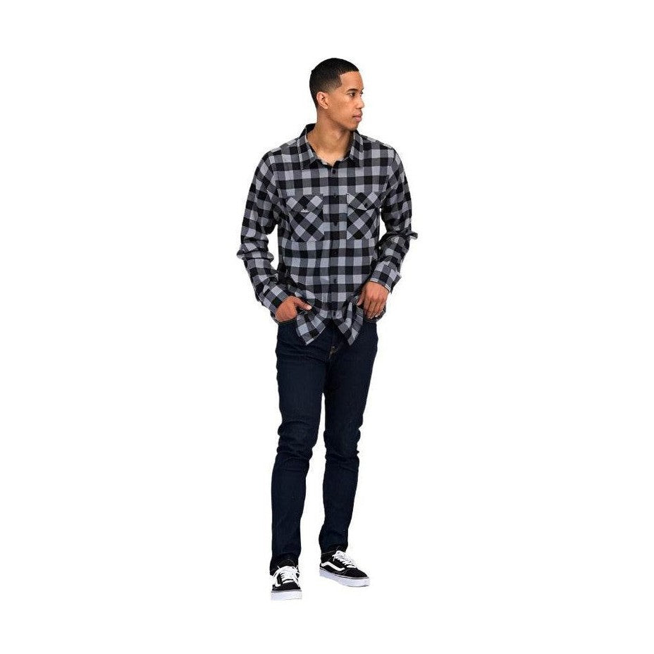 Mens Casual Regular Fit Checker Plaid Flannel Long Sleeve - VacationGrabs