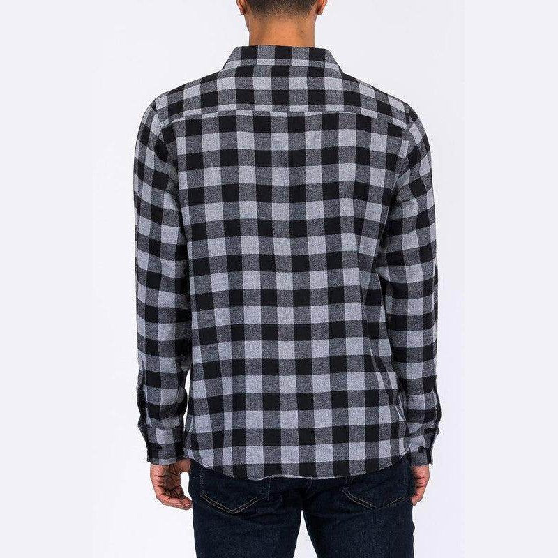 Mens Casual Regular Fit Checker Plaid Flannel Long Sleeve - VacationGrabs