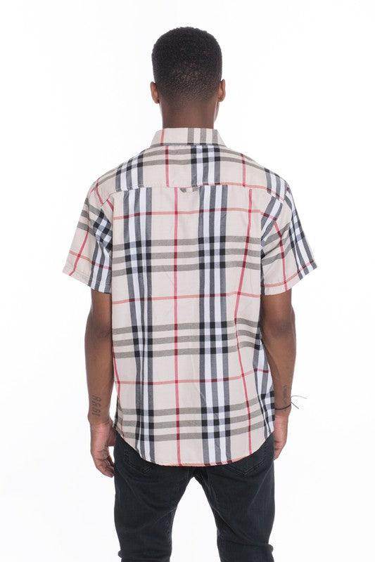 Mens Casual Short Sleeve Checker Shirts - VacationGrabs