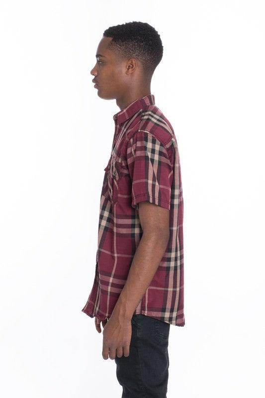 Mens Casual Short Sleeve Checker Shirts - VacationGrabs