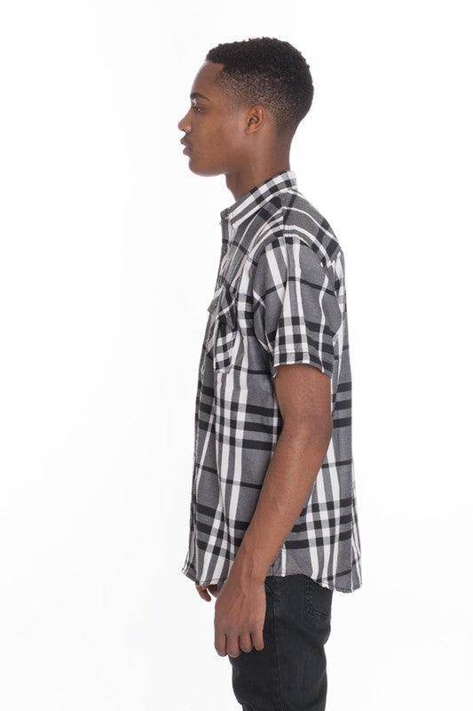 Mens Casual Short Sleeve Checker Shirts - VacationGrabs