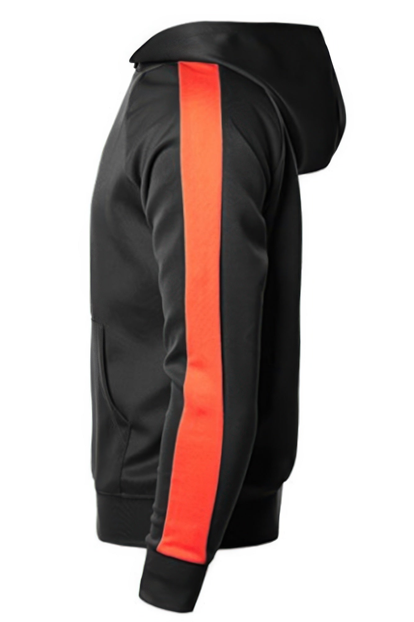 VacationGrabs men's casual vacation hoodie black with red stripe on sleeve and hood