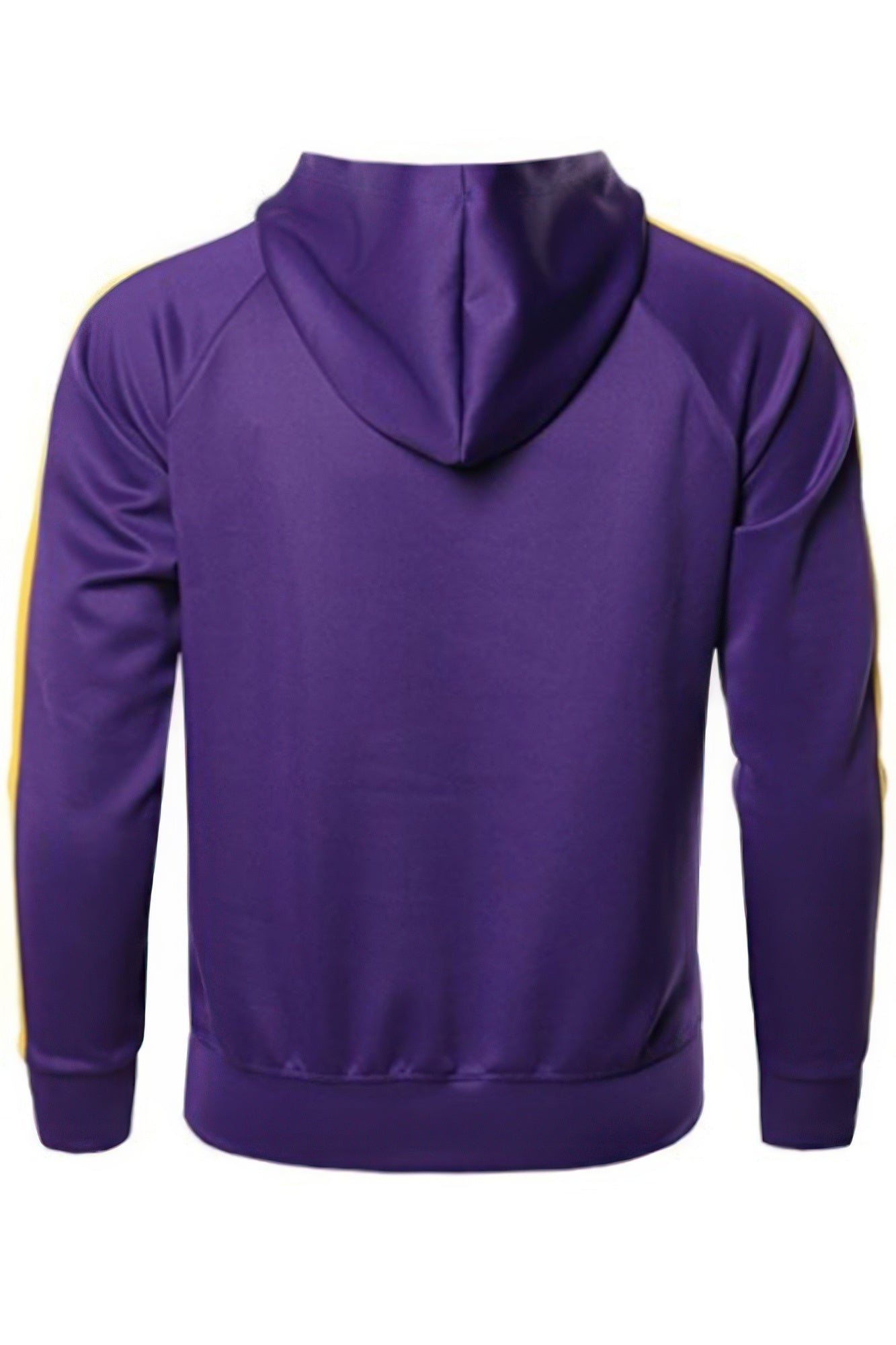 VacationGrabs men's casual vacation hoodie in purple with yellow side stripes and a hood