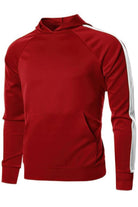 VacationGrabs men's casual vacation hoodie in red with white stripe on sleeves and front pocket