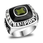 Men's Championship Rings with a Green Stone and Detailed Design for Celebrating Victories