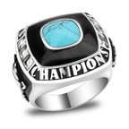 VacationGrabs men's championship rings with turquoise stone and detailed lettering for a striking look