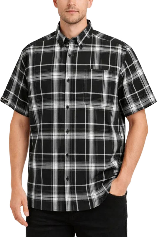 Men's checkered button down shirt in black and white for casual wear