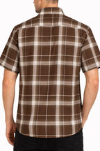Men's checkered button down shirt in brown, perfect for casual wear
