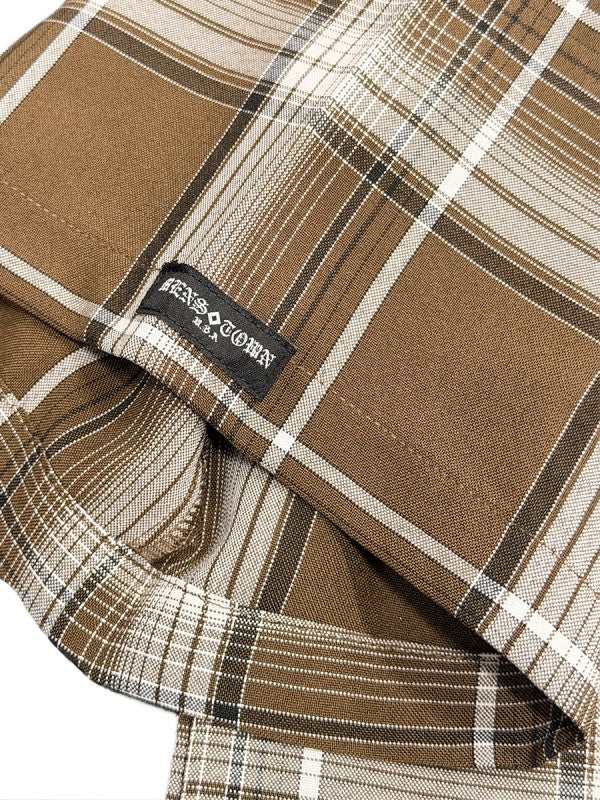 Men's checkered button down shirt in brown cotton, casual wear