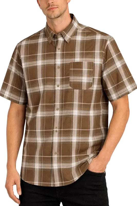 Men's checkered button down shirt in brown for casual wear