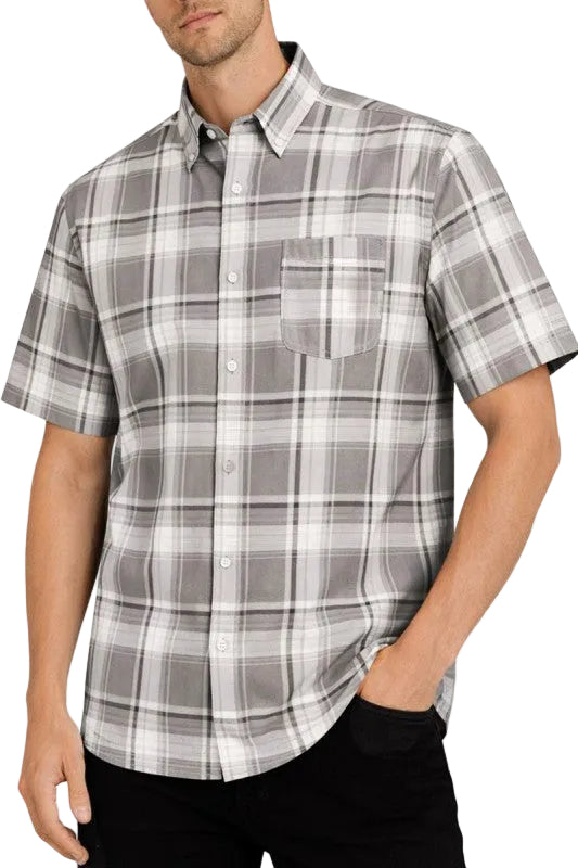 Men's checkered button down shirt in gray, perfect for casual outings