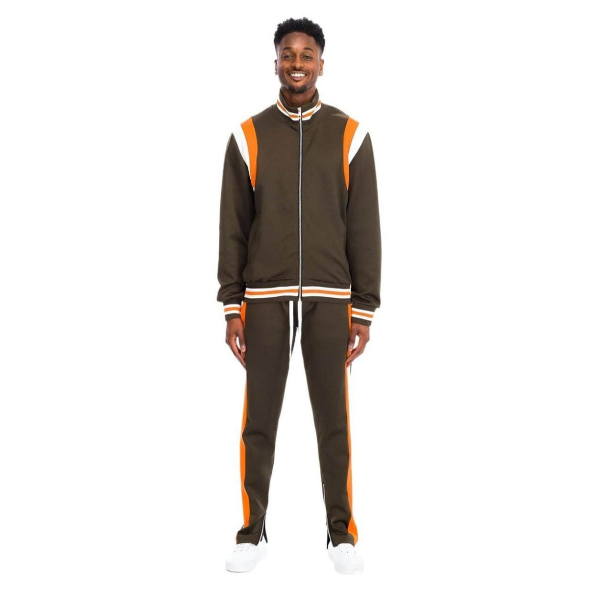 Mens Chevy Track Suit in olive green with orange accents for stylish comfort and casual wear
