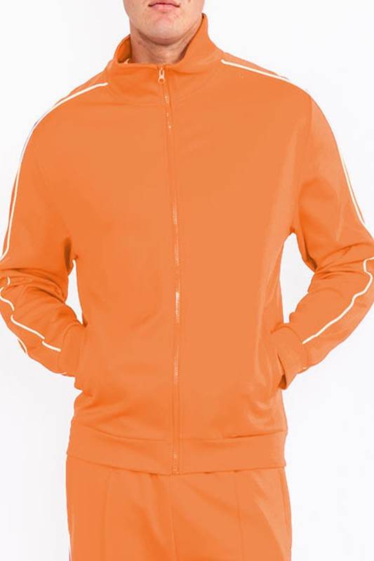 Men's activewear jacket in vibrant orange, lightweight and stylish for workouts