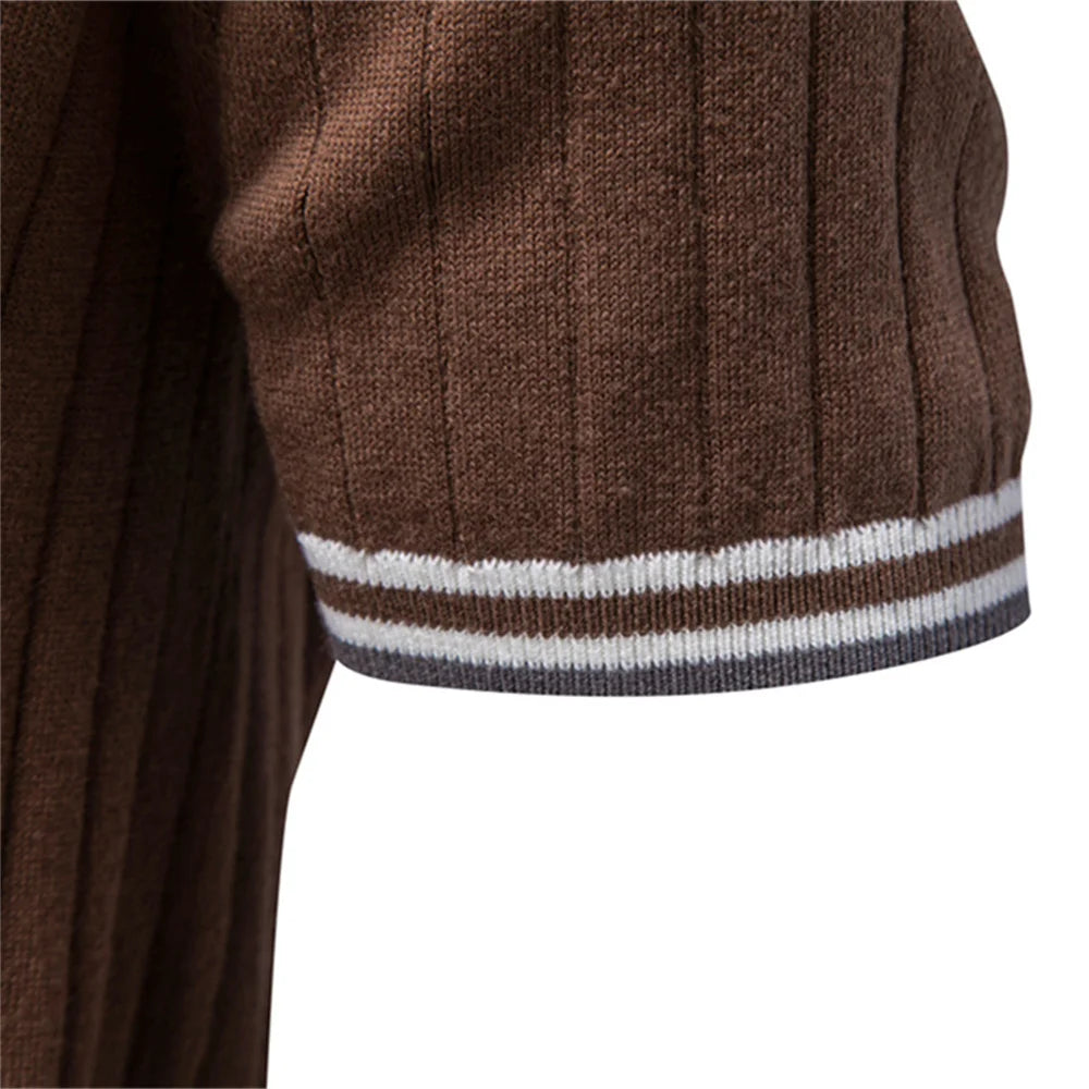 Men's brown ribbed shirt, cotton blend, casual wear for everyday outings