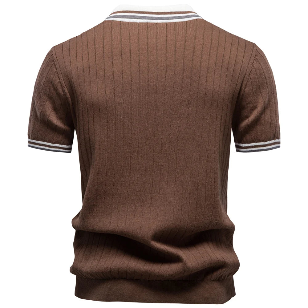 Men's brown ribbed shirt, lightweight material, casual wear for men's clothing