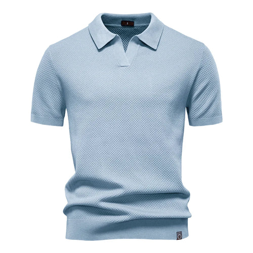 Light blue men's polo shirt, breathable fabric, casual wear
