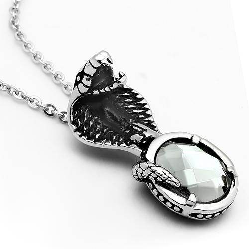 Men's cobra pendant necklace featuring a detailed snake design and a silver-tone chain