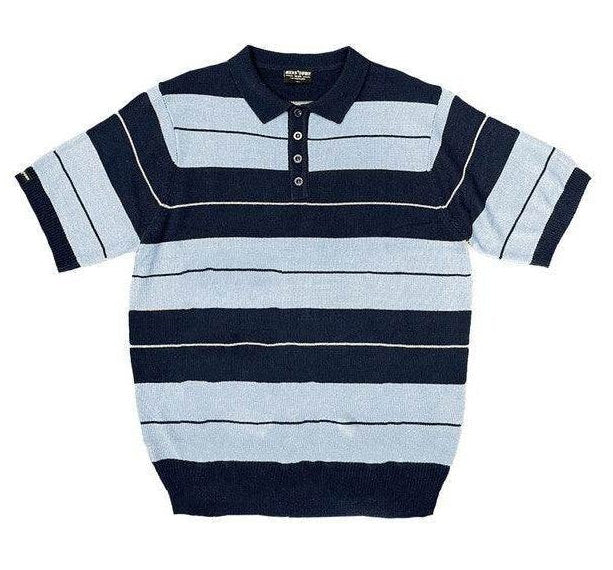 Mens Collared Knit Shirts Short Sleeve Striped Polo - VacationGrabs