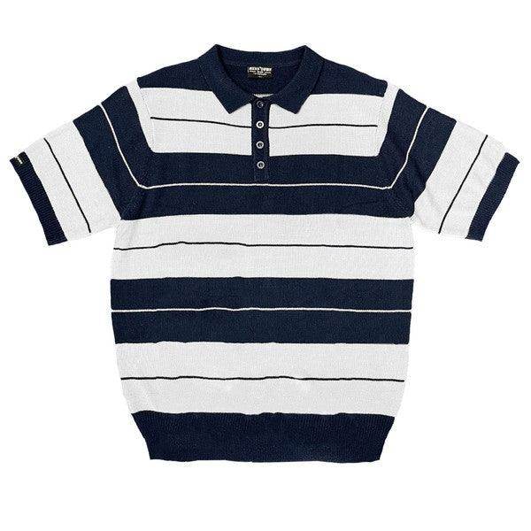 Mens Collared Knit Shirts Short Sleeve Striped Polo - VacationGrabs