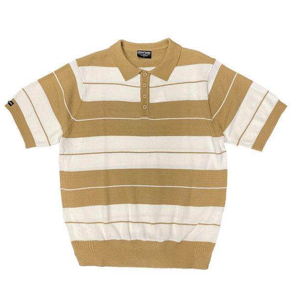 Mens Collared Knit Shirts Short Sleeve Striped Polo - VacationGrabs