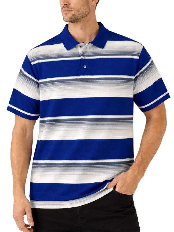 Men's colorful striped polo shirt in blue and white, casual wear