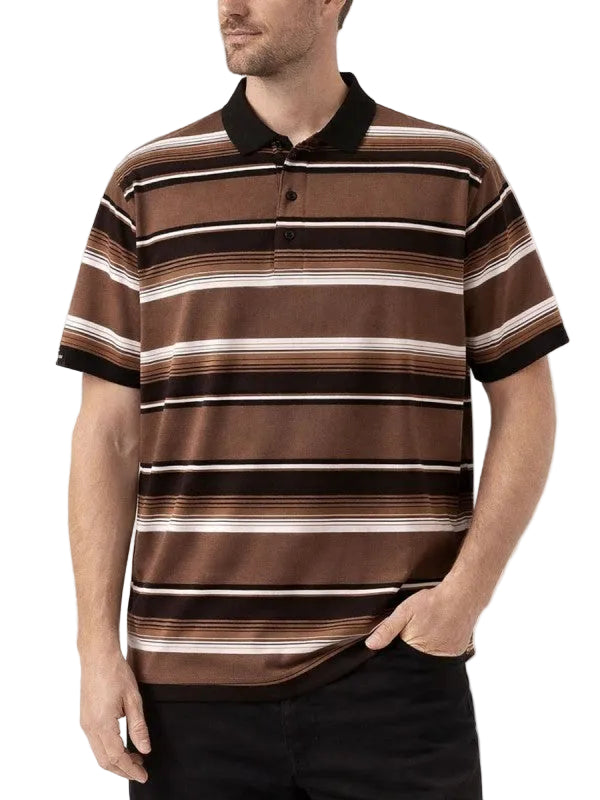 Men's colorful striped polo shirt in brown, perfect for casual outings