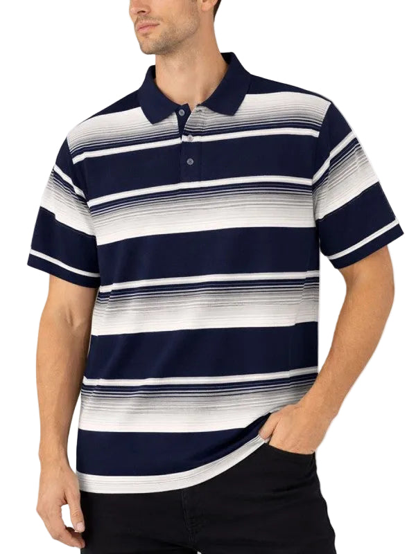 Men's colorful striped polo shirt in navy and white, casual wear